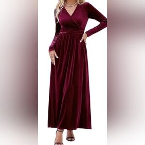 Velvet Women dress California Bay Co Wrap burgundy Small Maxi velvet Pull On New